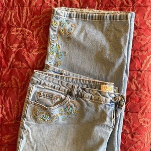Talbots Light Blue Straight Leg Jeans with Embroidered Floral Detail